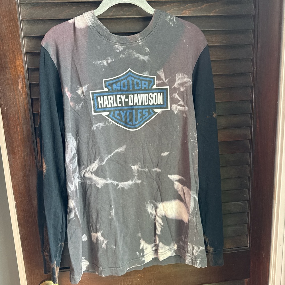 One of a Kind Upcycled Harley-Davidson Tie-Dye Long Sleeve Shirt